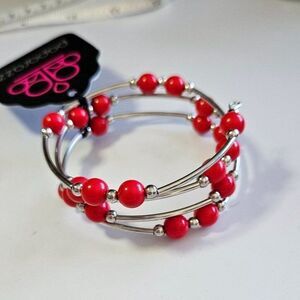 Paparazzi red and silver tone wrap bracelet